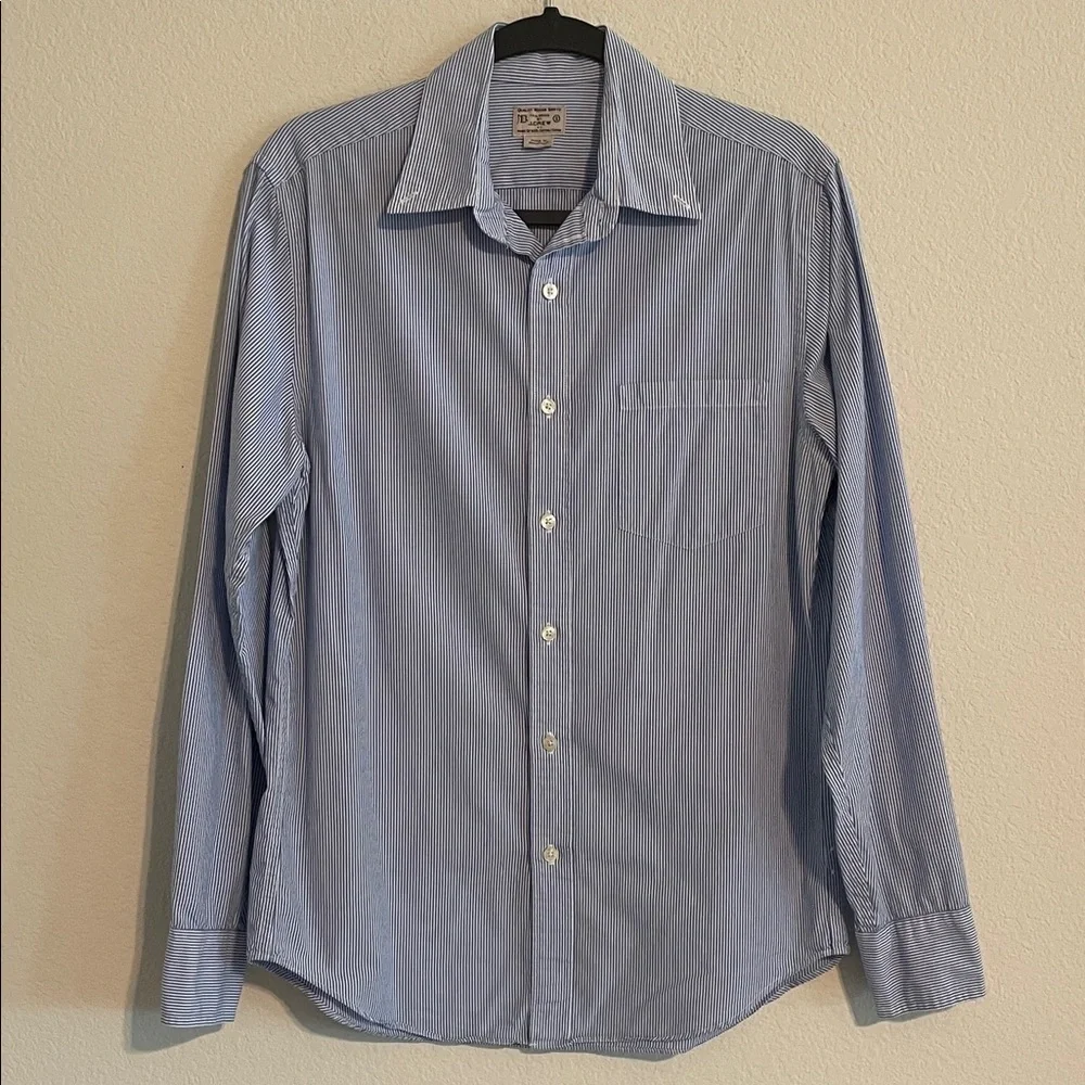 J. Crew Men Light Blue Pinstripe 100% Cotton Button Front Shirt Vintage Classic